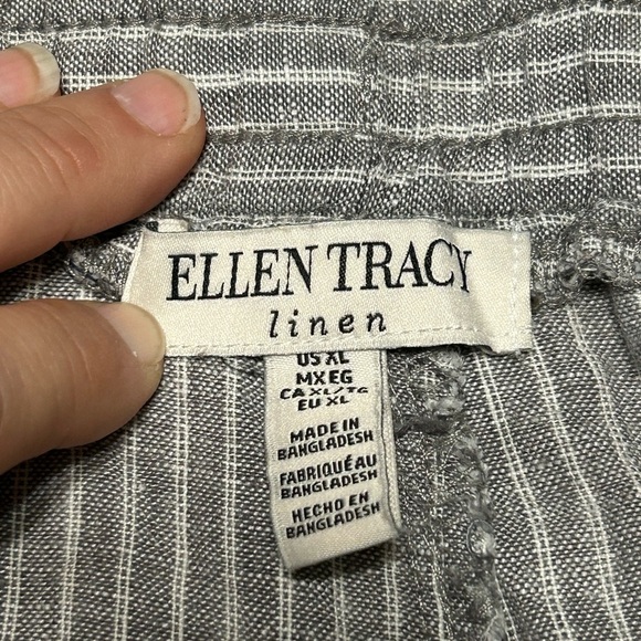 Ellen Tracy 100 % Linen Gray Striped casual Pants size XL - Picture 3 of 7